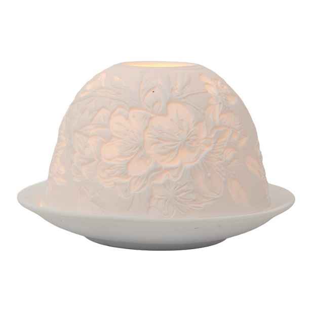 Bílý porcelánový svícen na čajovou svíčku s květy Paollo - Ø 12*8 cm Clayre & Eef