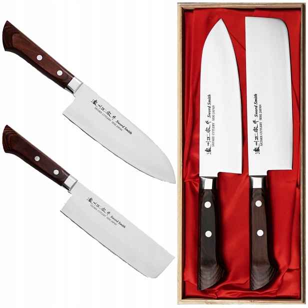 Satake unikátní sada Shirogami#2 Japonský set 2 nožů Santoku 17 cm a Nakiri 17 cm