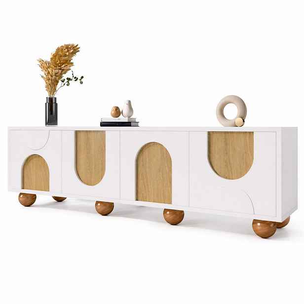 STILVORA TV STOLEK přírodní a bílý, 4 dvířka, do obývacího pokoje, 175×38×50 cm