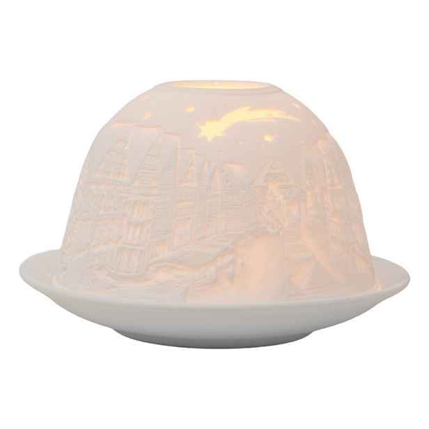 Bílý porcelánový svícen s domky a hvězdou Paollo - Ø 12*8 cm Clayre & Eef