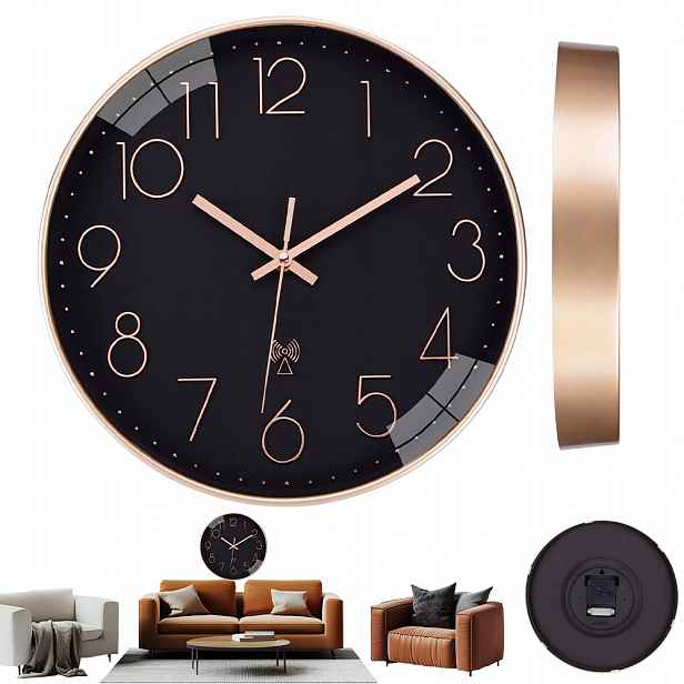 velký nástěnný rádiový hodinový stroj 30 cm tichý automatický čas růžové zlato