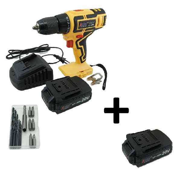 Asist Aku vrtačka 20V 2,0Ah v kufru AE2V20A-201-BMC + Aku baterie Li-ion 20V, 2.0Ah AE2B2020