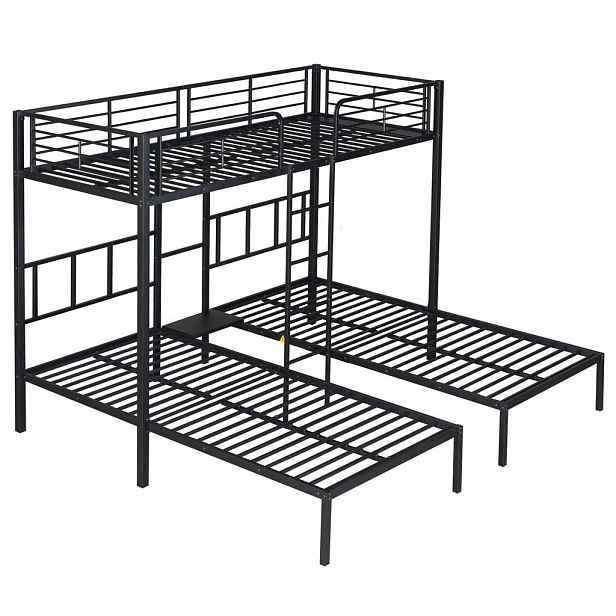 STILVORA ETAGENBETT 90/200 cm in Schwarz mit Leiter, Ablage und Tisch