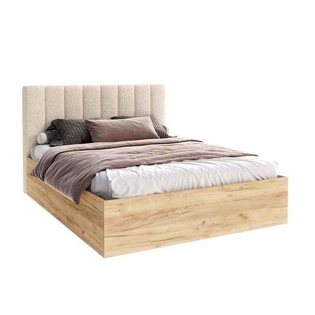 FDM Postel Grenada se zvedacím roštem bouclé krémová/dub craft, velikost 140x200