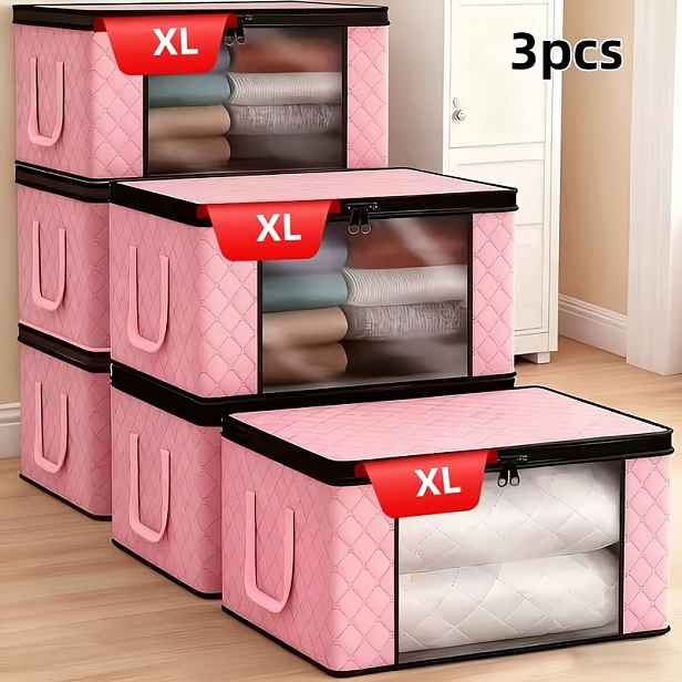 TEMU 3 extra velké skládací úložné boxy s průhlednými okénky, a zesílenými držadly. Odolné skládací úložné tašky na lůžkoviny, deky, polštáře,