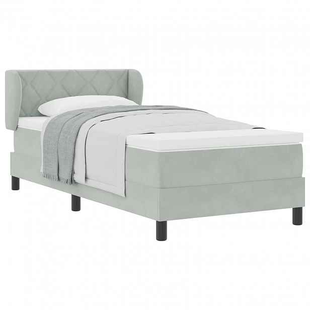 vidaXL Postel s boxspringem s čelo Světle šedá 90 x 190 cm samet