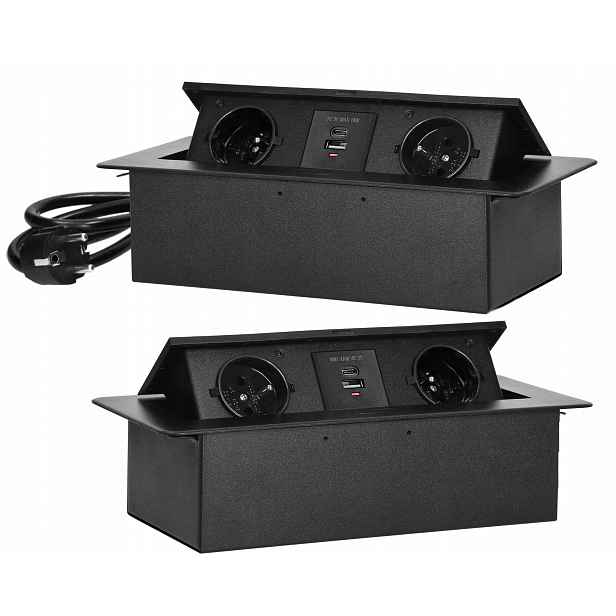 Elektrická zásuvka Orno 2x230V s Usb nabíječkou, černá, stolní