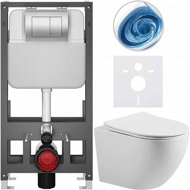 Kompletní WC set Basic/Cesso - bílá lesklá - WC tlačítko Maxio/Stříbrná - volně stojící - předstěnová instalace - 49x36 cm - 8050BD85997