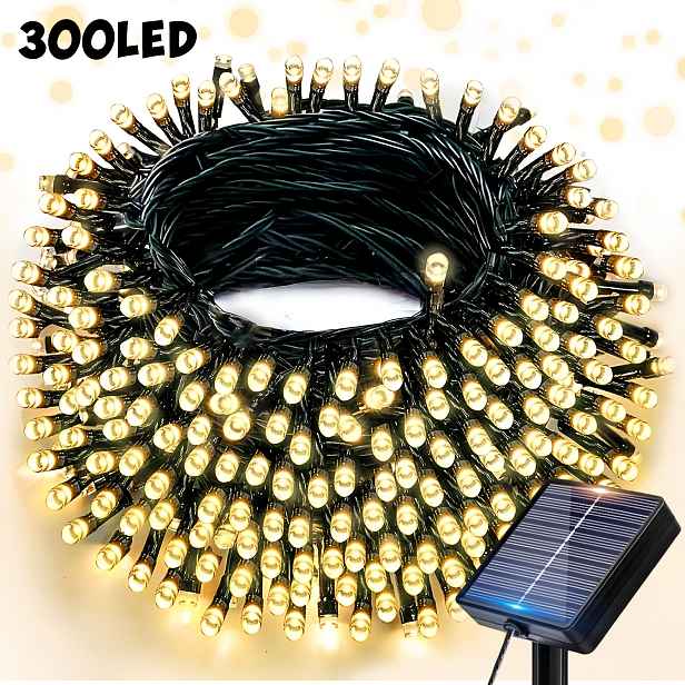TEMU 1 balení venkovních solárních pohádkových světelných řetězů, 100/200/300 LED podsvícených korálků, inkoustově zelená linka venkovního světelného