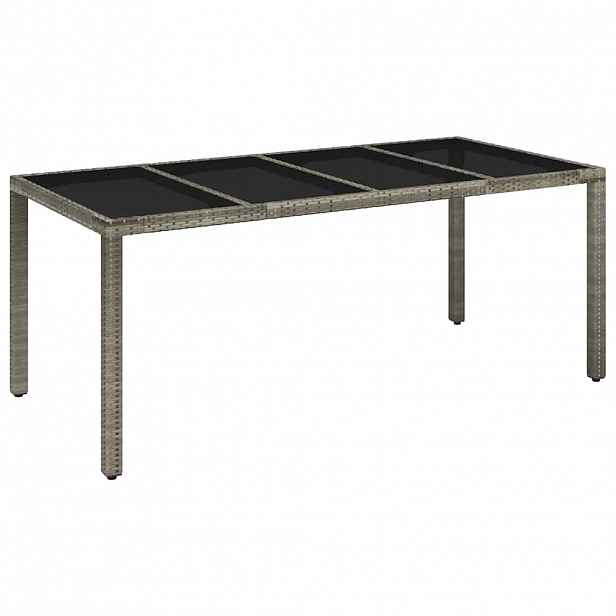 vidaXL Zahradní stůl se skleněnou deskou šedý 190x90x75 cm polyratan