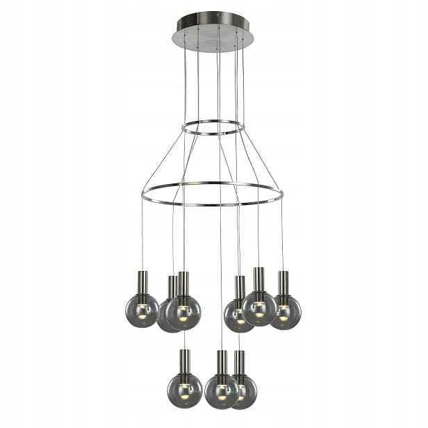 Závěsná Led lampa chrom, skleněné kouřové koule 9 bodů do obývacího pokoje 3000K Italux