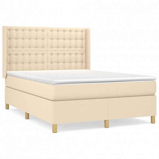 vidaXL Box spring postel s matrací krémová 140x190 cm textil