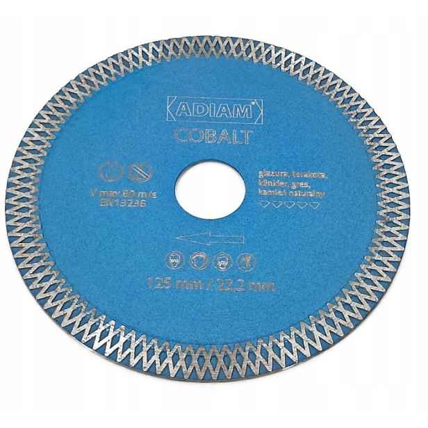 Diamantový kotouč Adiam Cobalt 125 mm 22,23 mm pro řezání glazury a kamene Slinuté Dlažby