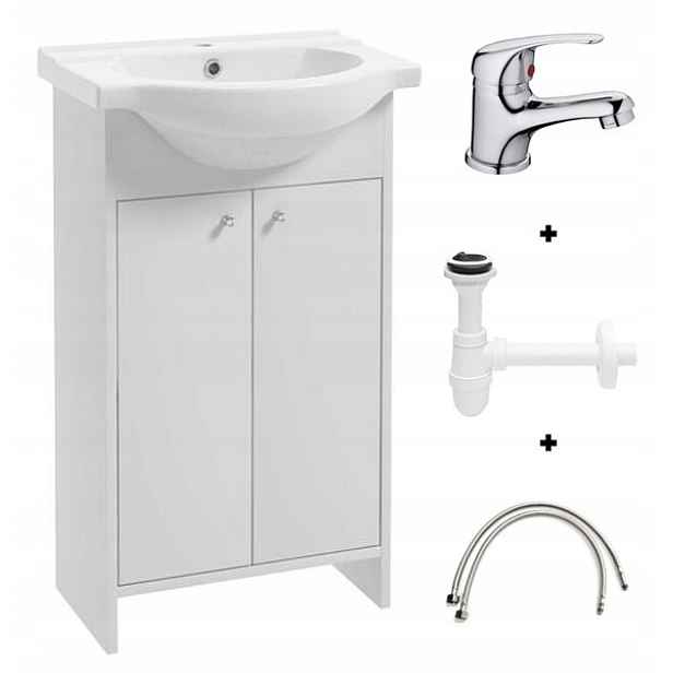 Set Koupelnová Skříňka S Umyvadlem 84x50 Baterie Sifon Bílá