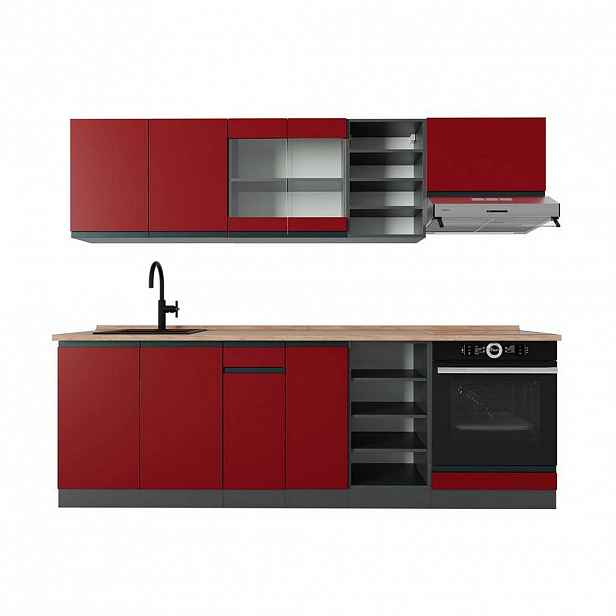 Vicco KUCHYŇSKÝ KOUT R-Line Červená/antracitová 240 cm , PD Dub