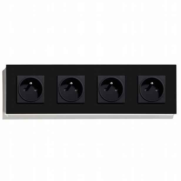 Elektrická Skleněná Zásuvka Čtyřnásobná Kontakt 16A Zásuvka 230V Rámeček 298 mm