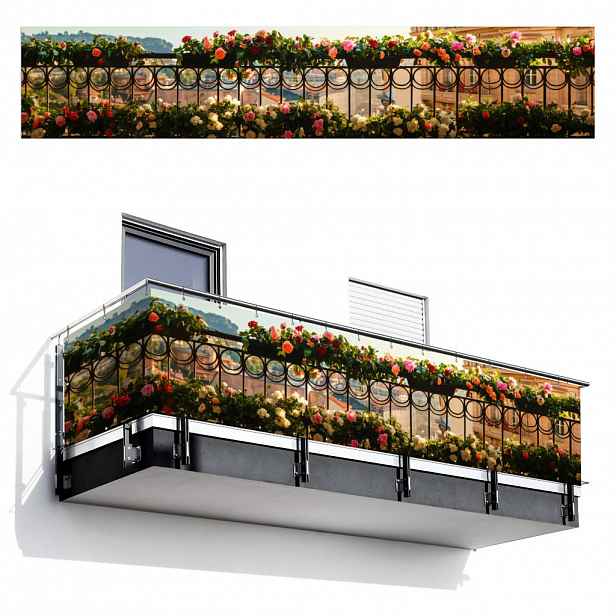 MuchoWow BALKONOVÁ ZÁSTĚNA Květiny - Plot - Krajina města - Léto 500x100 cm