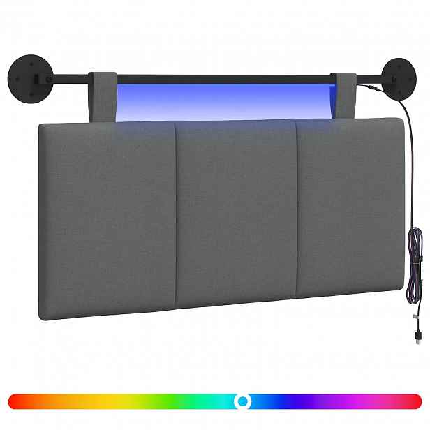 vidaXL Závěsné čelo postele S LED osvětlením Tmavě šedá Textil
