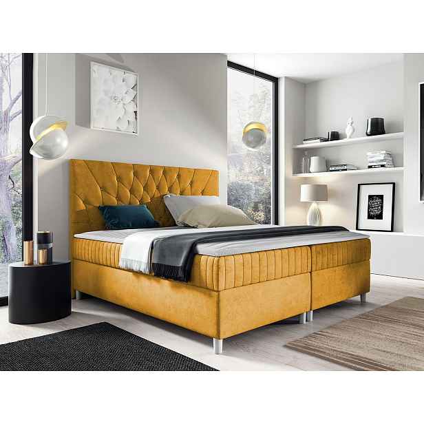 Hotelová manželská postel 160x200 RUSK - žlutá + topper ZDARMA