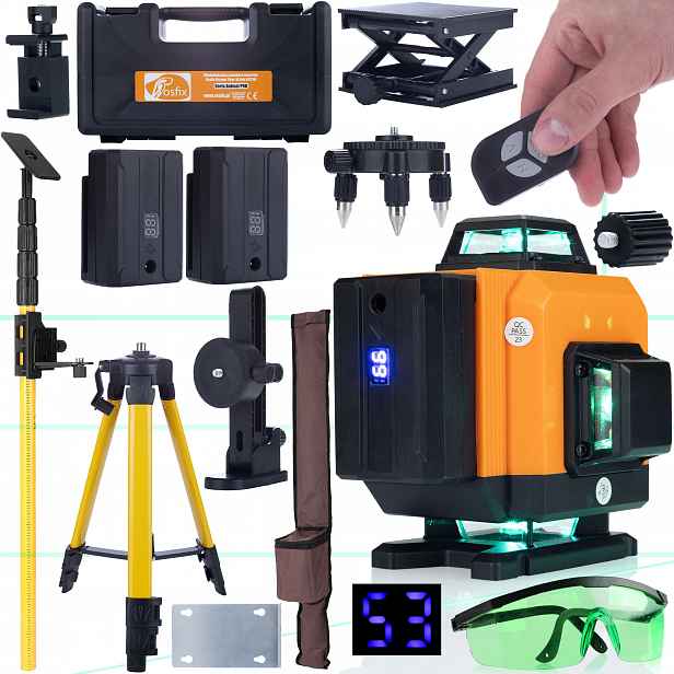 Sada Laserová Křížová 360 Tyč Stativ Brýle Rosfix Tiger Kufr 2AKU