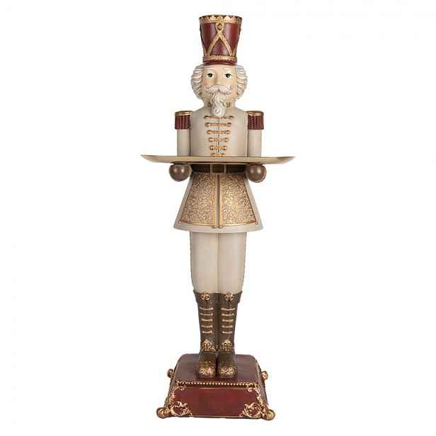 Šedá vánoční dekorace Louskáček se zlatým podnosem - 18*20*61 cm Clayre & Eef