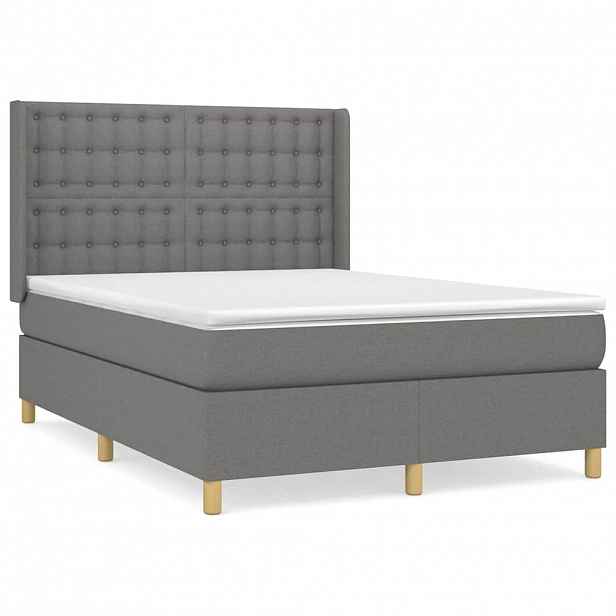 vidaXL Box spring postel s matrací tmavě šedá 140x200 cm textil