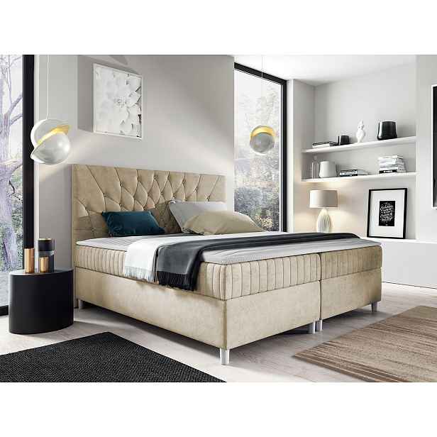 Hotelová manželská postel 180x200 RUSK - béžová + topper ZDARMA