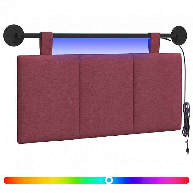 vidaXL Závěsné čelo postele S LED osvětlením Víno Červené Textil