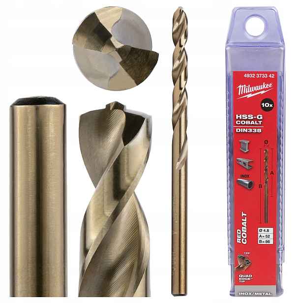 Vrták do kovu kobaltový 4,8 mm 10 Ks nerezové oceli Milwaukee Cobalt