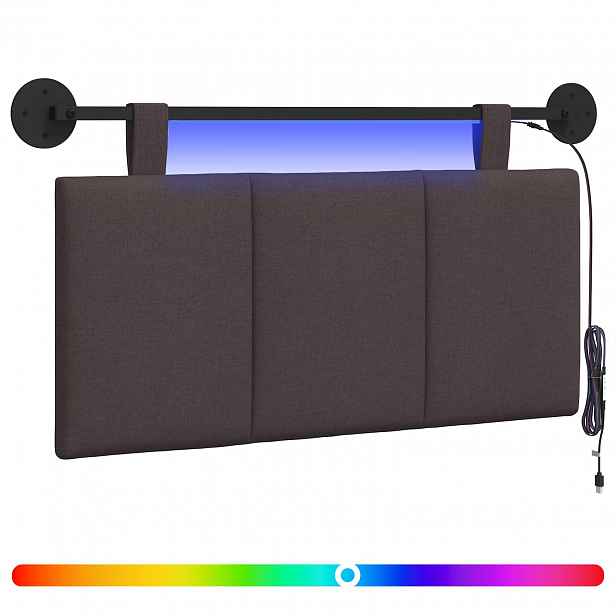 vidaXL Závěsné čelo postele S LED osvětlením Tmavě hnědá Textil