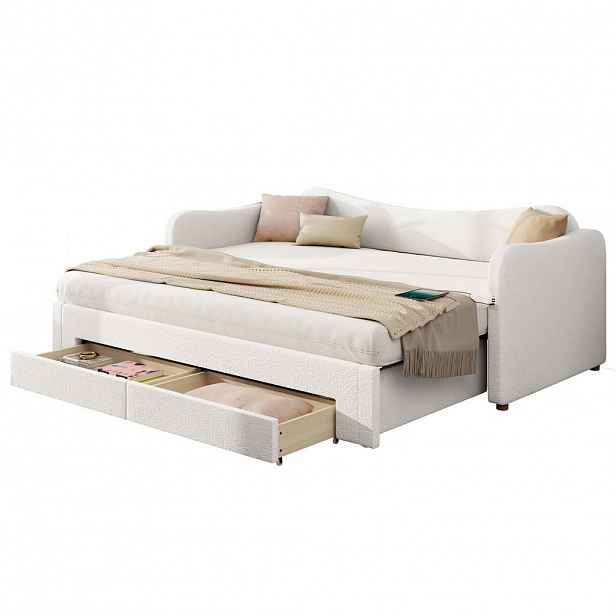 FLIEKS DAYBED 90x200 Béžová Bouclé Výsuvná USB