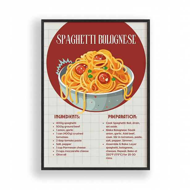 Obraz Spaghetti Bolognese Plakát Rámeček Dřevěný Černý 30x42 cm