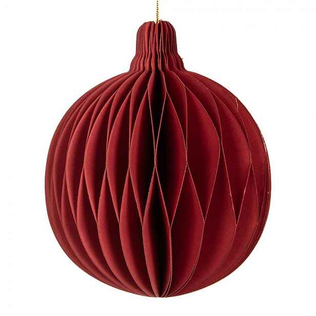 Papírová červená skládací vánoční ozdoba koule - Ø 8*10 cm Clayre & Eef