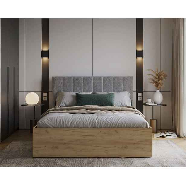 FDM Postel Grenada se zvedacím roštem bouclé šedá/dub craft, velikost 90x200