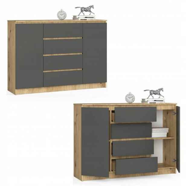 Komoda skříňka K140 2 dvířka 4 zásuvky artisan-grafit Akd