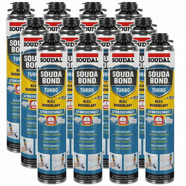 12 x Soudal Soudabond Turbo Stavební pěnové lepidlo Rychleschnoucí 750 ml