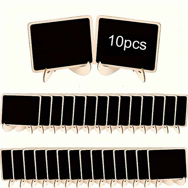 TEMU 10 ks (10 ks tabulek + 10 ks stojanů) Dřevěné mini tabulky, dekorativní tabulky na narozeniny/období promocí/léto/podzim/Vánoce/Den