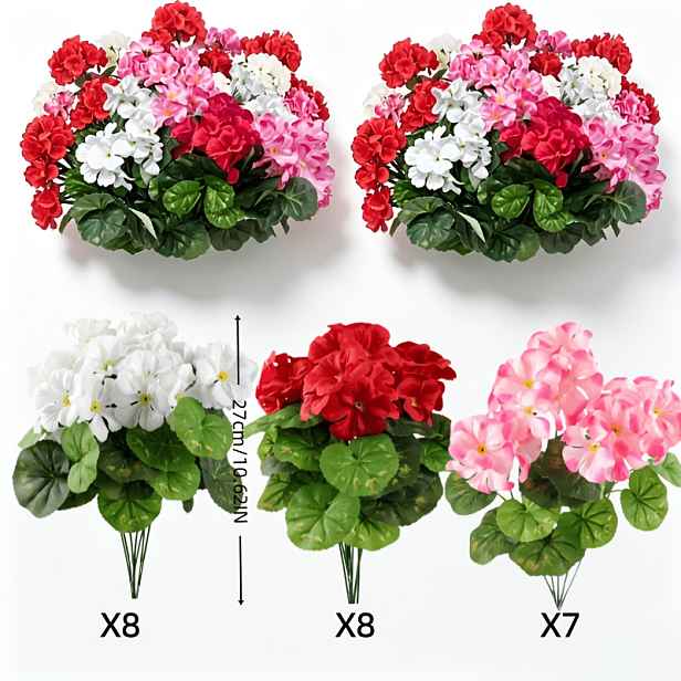 TEMU 23ks Venkovní Syté Umělé Květy Pelargonie | UV-odolné Umělé Květiny, Odolná Plastová Dekorace do Interiéru/Exteriéru, Venkovní Umělé Květiny