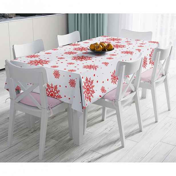 Vánoční ubrus s příměsí bavlny Minimalist Cushion Covers Red Snowflakes, 140 x 180 cm