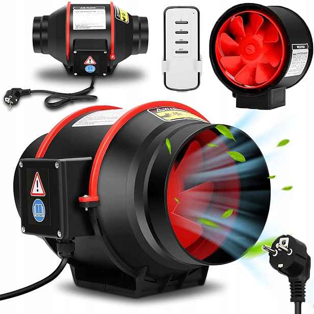 Kanálový Ventilátor 150 mm 540 m³/h 2 Rychlostní Stupně 80 W Tichý Trubkový Černý Pilot