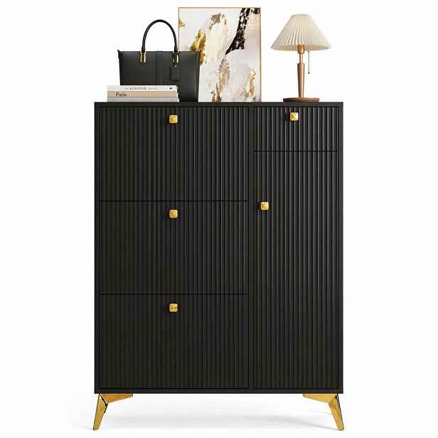 STILVORA SKŘÍŇ NA BOTY v černé barvě se 3 výklopnými přihrádkami a zásuvkou, do vstupní haly a předsíně, 90 × 25 × 121 cm