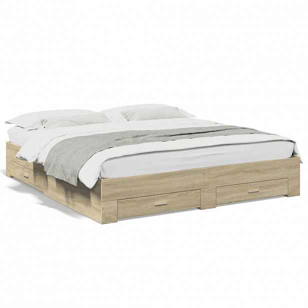vidaXL Rám postele se zásuvkami dub sonoma 200x200 cm kompozitní dřevo