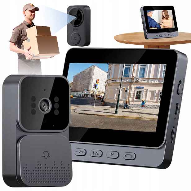 Bezdrátový Dveřní Zvonek S Videokamerou A Monitorem 4.3'' Displej Ips 480P