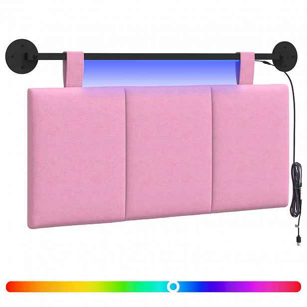 vidaXL Závěsné čelo postele S LED osvětlením Růžová Textil