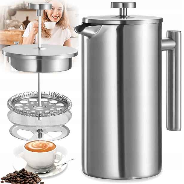 Kávovar Na Kávu A Čaj French Press Spařovač Pístů Ocel 800 ML