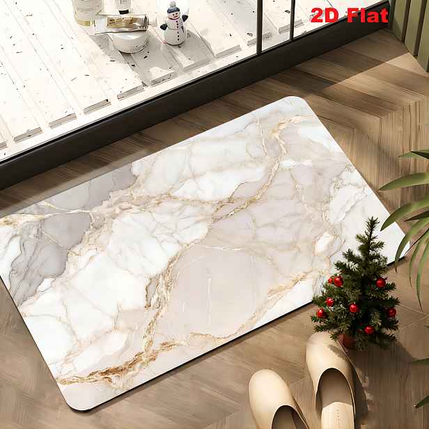 TEMU 2D plochá rohožka do koupelny z diatomické zeminy s luxusním světle hnědým mramorovým vzorem, 1 ks - super absorpční, rychleschnoucí,