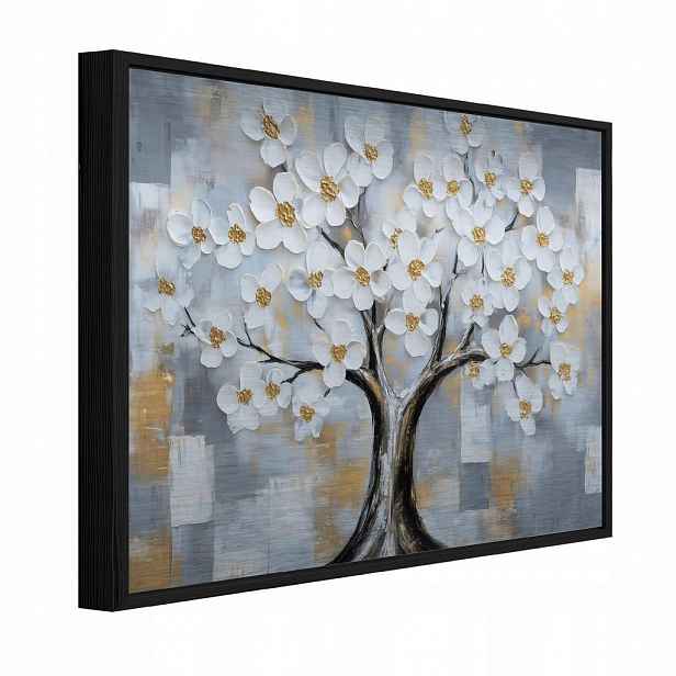 Wallarena ZARÁMOVANÉ obrazy strom květiny šedá 150x100 cm