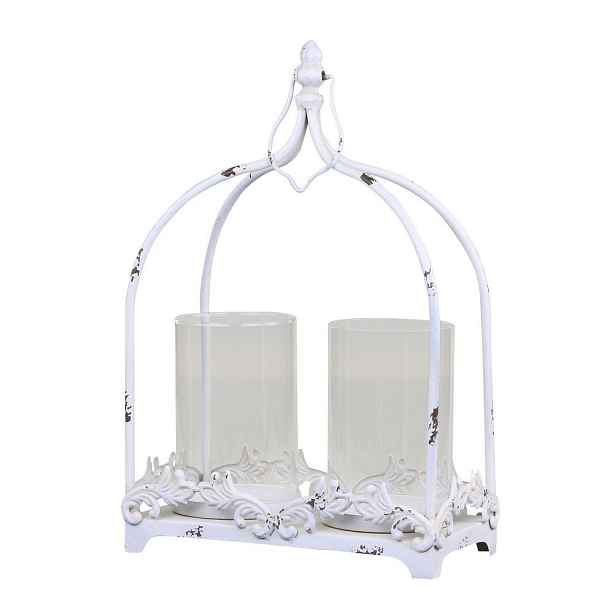 Krémová antik kovová lucerna na 2 svíčky Étienne - 25*12*38 cm Chic Antique