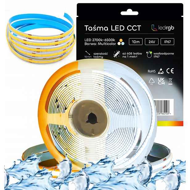 Led páska Neon Cob 24V 10 m 608/m Cct 2700-6500K Bílá Teplá Neutrální Studená