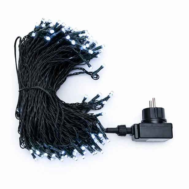 LED světelný řetěz, venkovní, 40 m, ledově bílá, 200 diod, černý kabel, IP44, vč. zdroje